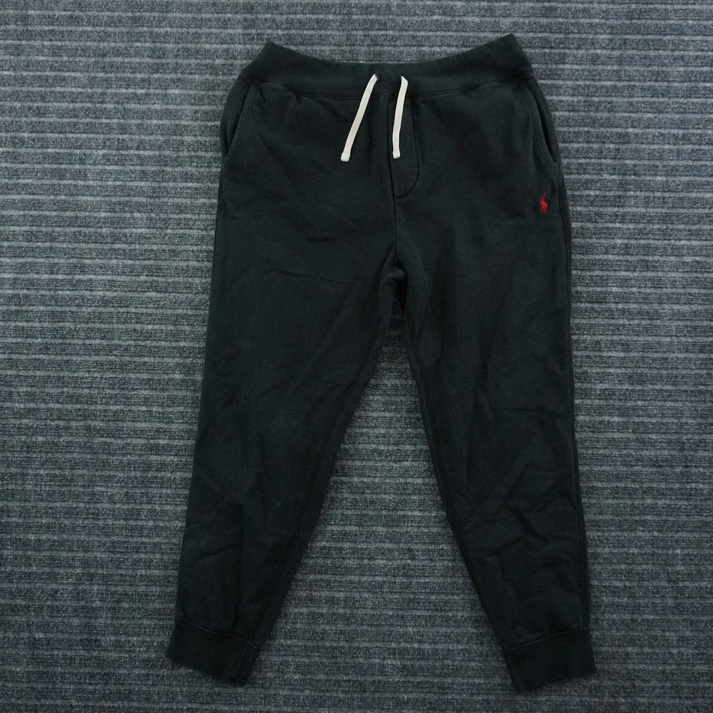 Polo Ralph Lauren Joggers Mens M Black Red Pony Embroidered Tapered Sweatpants